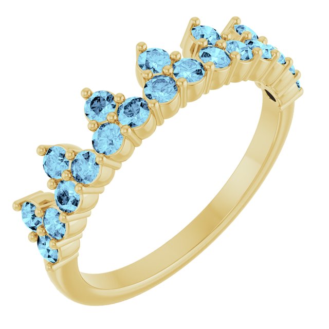 14K Gold Natural Aquamarine Crown Ring