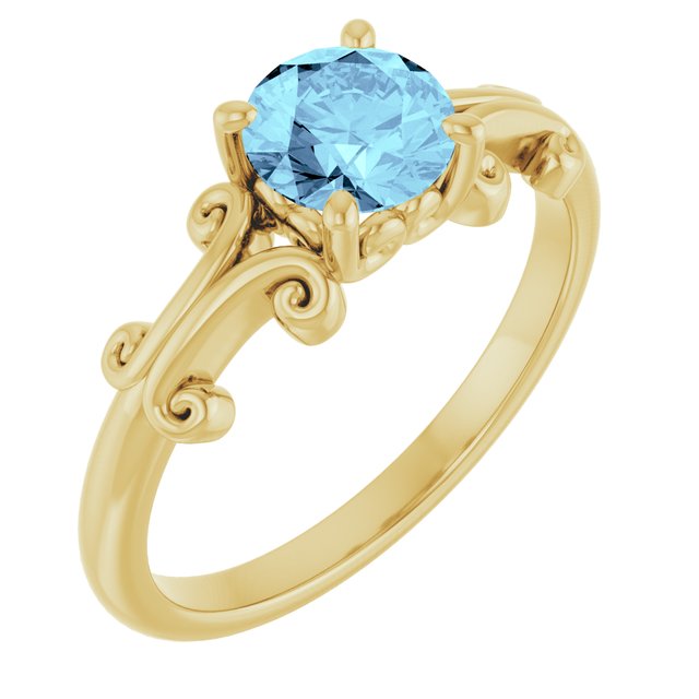 Natural Aquamarine Round Ring Crafted in 14K Gold & Platinum