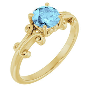 Natural Aquamarine Round Ring Crafted in 14K Gold & Platinum