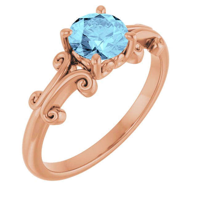 Natural Aquamarine Round Ring Crafted in 14K Gold & Platinum