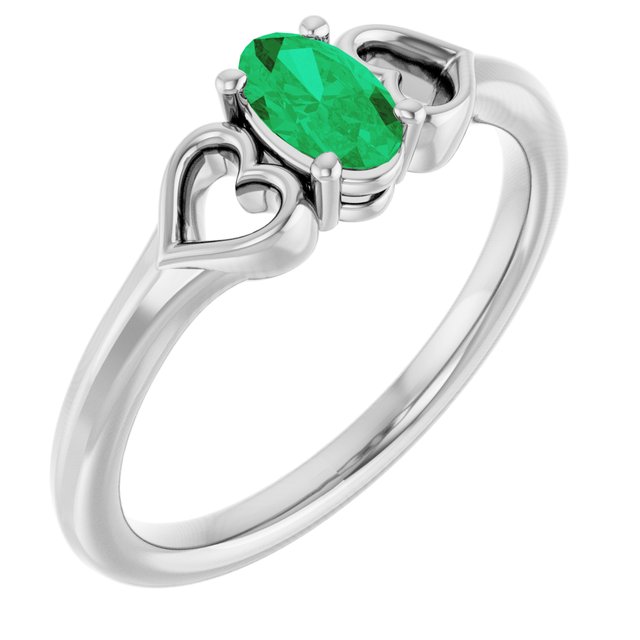 Lab-Grown Emerald Youth Heart Ring in 14K Gold, Silver & Platinum