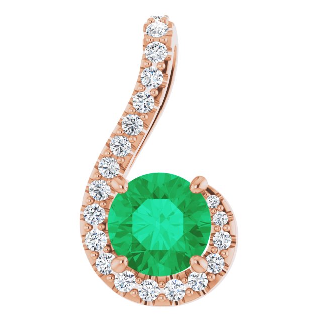 14K White Gold Natural Emerald & 1/6 CTW Diamond Pendant - Elegant Design