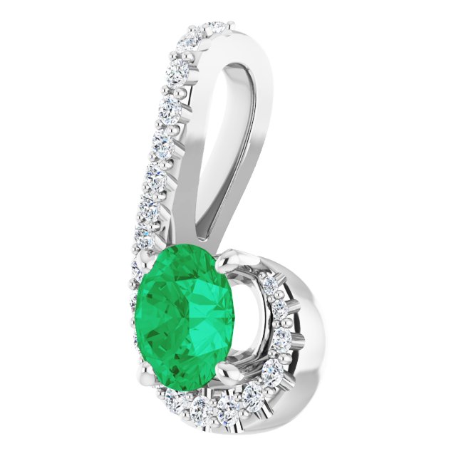 14K White Gold Natural Emerald & 1/6 CTW Diamond Pendant - Elegant Design