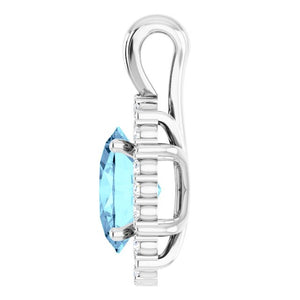 14K White Gold Natural Aquamarine 9x7 mm Diamond Pendant