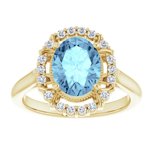 14K White Gold Oval Aquamarine & 1/5 CTW Natural Diamond Ring