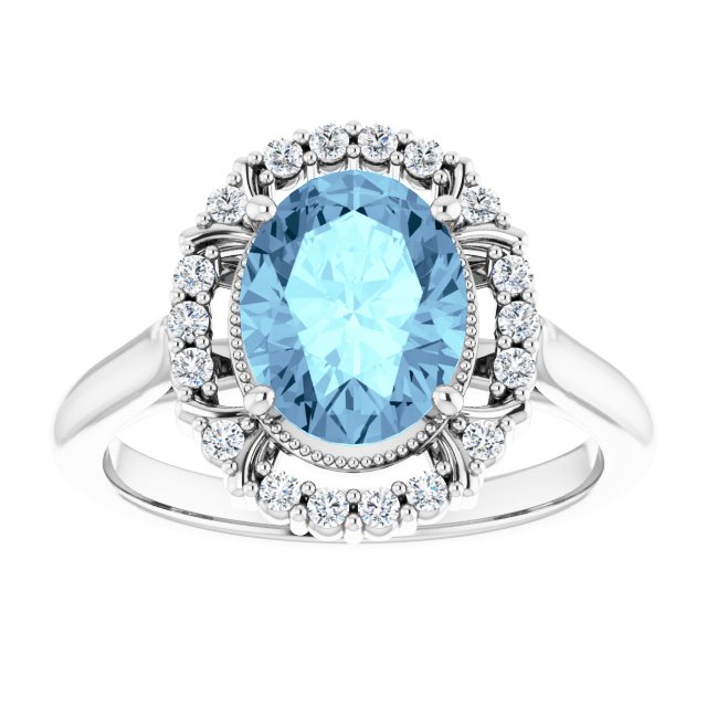 14K White Natural Aquamarine & 1/5 CTW Natural Diamond Ring