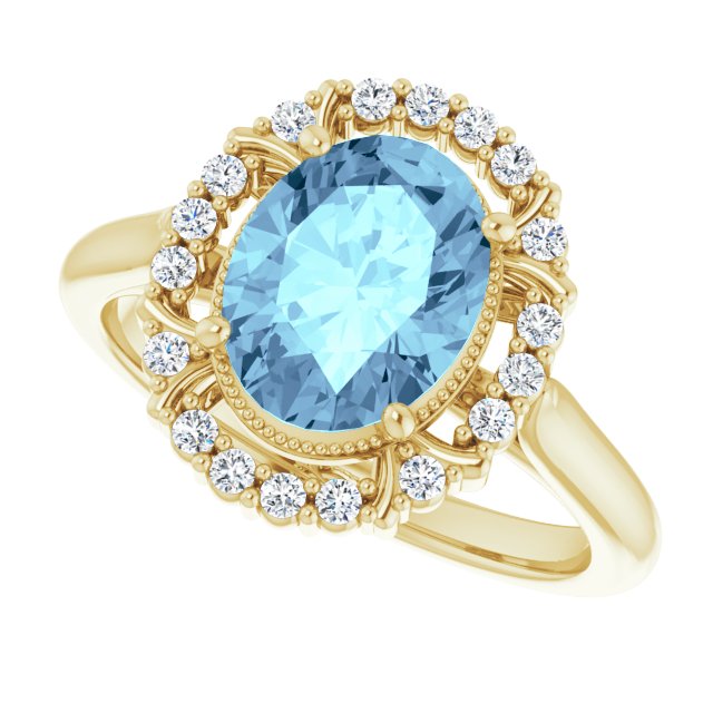 14K White Gold Oval Aquamarine & 1/5 CTW Natural Diamond Ring