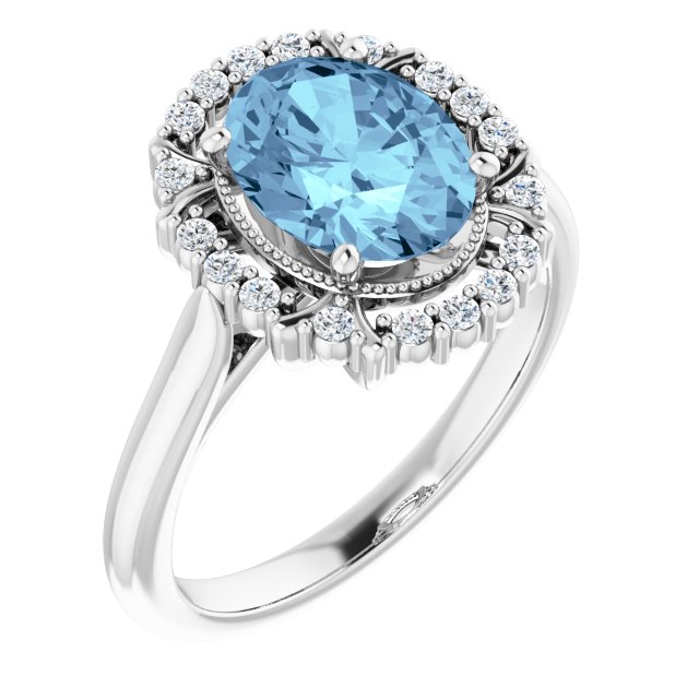 14K White Natural Aquamarine & 1/5 CTW Natural Diamond Ring