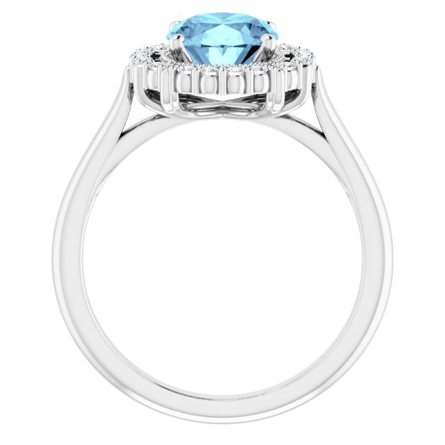 14K White Gold Oval Aquamarine & 1/5 CTW Natural Diamond Ring