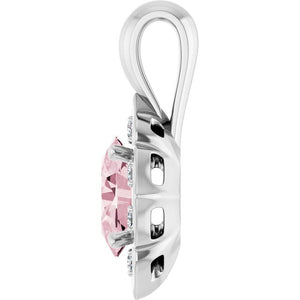 14K White Gold Oval Pink Morganite & .08 CTW Diamond Pendant