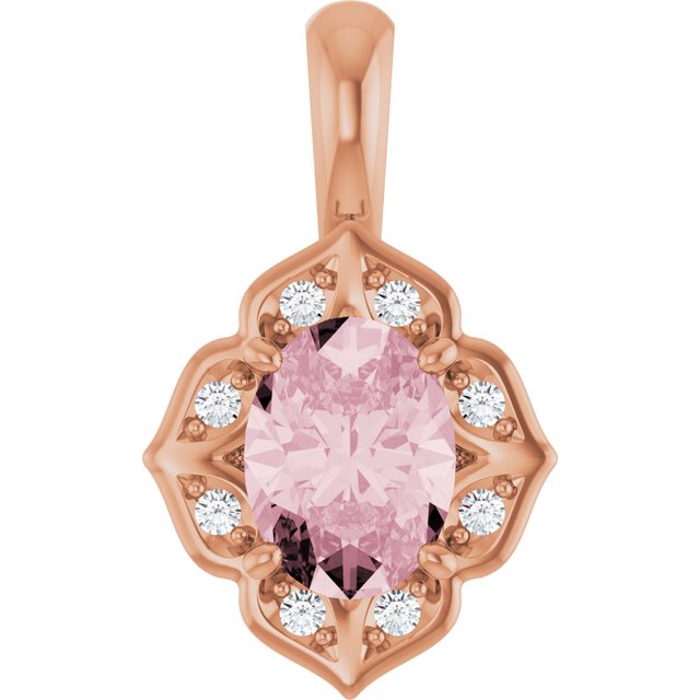 14K White Gold Oval Pink Morganite Pendant with Diamond Accents