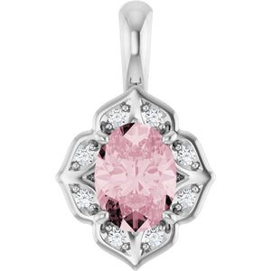 14K White Gold Oval Pink Morganite & .08 CTW Diamond Pendant