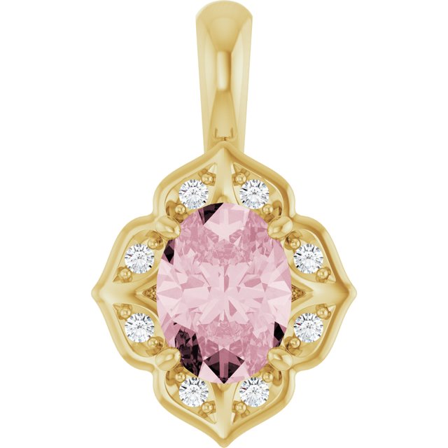 14K White Gold Oval Pink Morganite Pendant with Diamond Accents