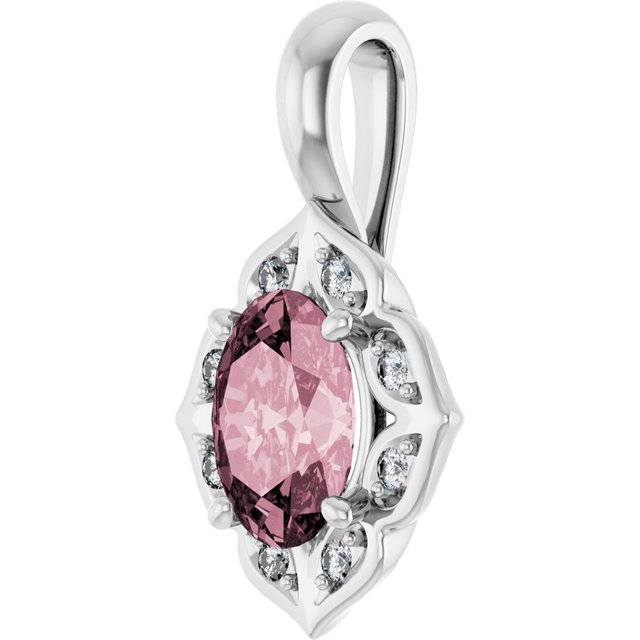 14K White Gold Oval Pink Morganite Pendant with Diamond Accents