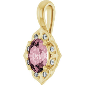 14K White Gold Oval Pink Morganite & .08 CTW Diamond Pendant