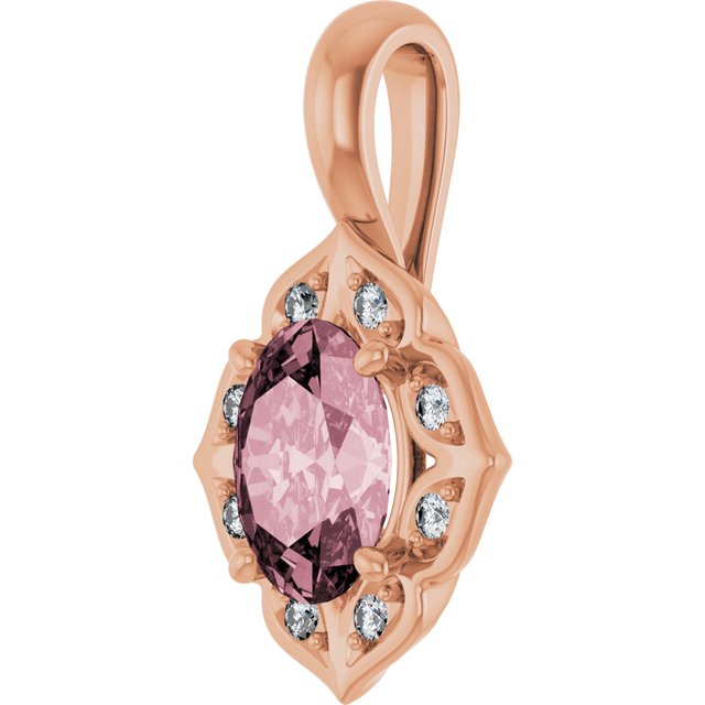 14K White Gold Oval Pink Morganite Pendant with Diamond Accents