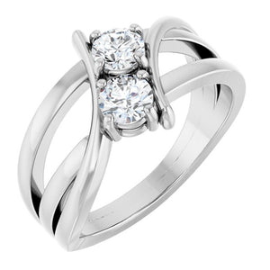 14K Gold Natural Diamond 2-Stone Ring