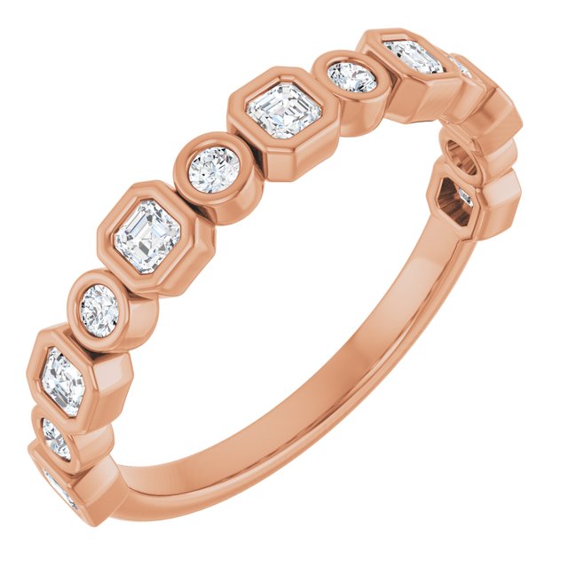 14K Rose Gold 1/2 CTW Asscher-Cut Natural Diamond Anniversary Ring