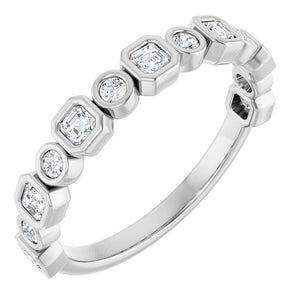 14K Rose Gold 1/2 CTW Diamond Anniversary Ring with Asscher Cut Stones