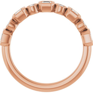 14K Rose Gold 1/2 CTW Diamond Anniversary Ring with Asscher Cut Stones