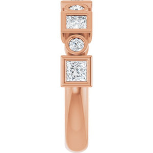 14K Rose Gold 1/2 CTW Diamond Anniversary Ring with Asscher Cut Stones