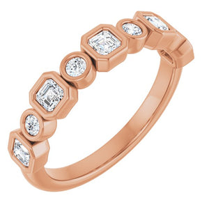 14K Rose Gold 1/2 CTW Diamond Anniversary Ring with Asscher Cut Stones