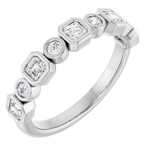 14K Rose Gold 1/2 CTW Diamond Anniversary Ring with Asscher Cut Stones
