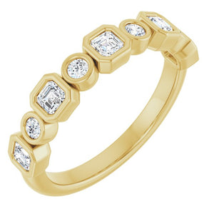 14K Rose Gold 1/2 CTW Diamond Anniversary Ring with Asscher Cut Stones