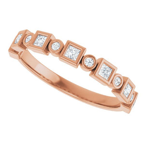 14K Rose Gold 1/2 CTW Diamond Anniversary Ring with Asscher Cut Stones