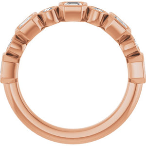 14K Rose Gold 1/2 CTW Diamond Anniversary Ring with Asscher Cut Stones