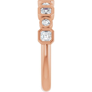 14K Rose Gold 1/2 CTW Diamond Anniversary Ring with Asscher Cut Stones