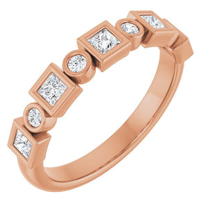 14K Rose Gold 1/2 CTW Diamond Anniversary Ring with Asscher Cut Stones