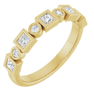 14K Rose Gold 1/2 CTW Diamond Anniversary Ring with Asscher Cut Stones