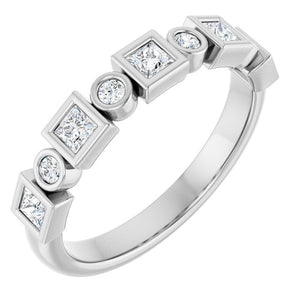 14K Rose Gold 1/2 CTW Diamond Anniversary Ring with Asscher Cut Stones