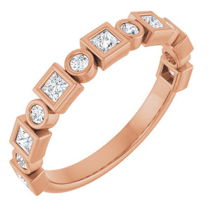 14K Rose Gold 1/2 CTW Diamond Anniversary Ring with Asscher Cut Stones