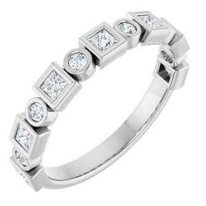 14K Rose Gold 1/2 CTW Diamond Anniversary Ring with Asscher Cut Stones