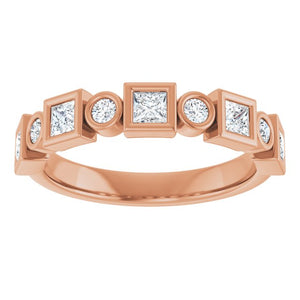 14K Rose Gold 1/2 CTW Diamond Anniversary Ring with Asscher Cut Stones