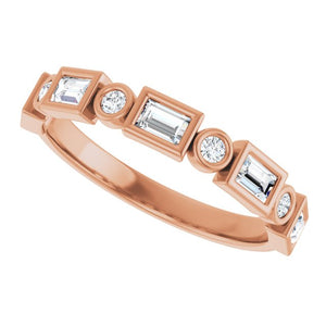 14K Rose Gold 1/2 CTW Diamond Anniversary Ring with Asscher Cut Stones
