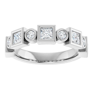 14K Rose Gold 1/2 CTW Diamond Anniversary Ring with Asscher Cut Stones