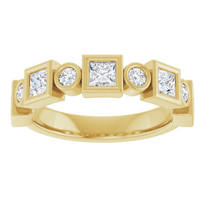 14K Rose Gold 1/2 CTW Diamond Anniversary Ring with Asscher Cut Stones