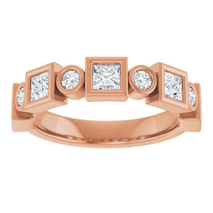 14K Rose Gold 1/2 CTW Diamond Anniversary Ring with Asscher Cut Stones