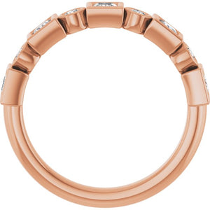14K Rose Gold 1/2 CTW Diamond Anniversary Ring with Asscher Cut Stones
