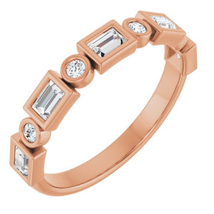 14K Rose Gold 1/2 CTW Diamond Anniversary Ring with Asscher Cut Stones