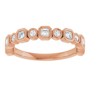 14K Rose Gold 1/2 CTW Diamond Anniversary Ring with Asscher Cut Stones