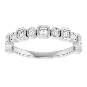 14K Rose Gold 1/2 CTW Diamond Anniversary Ring with Asscher Cut Stones