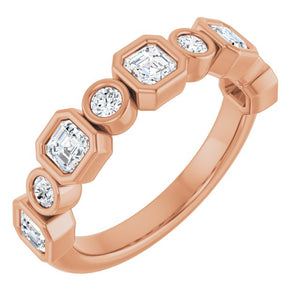 14K Rose Gold 1/2 CTW Diamond Anniversary Ring with Asscher Cut Stones