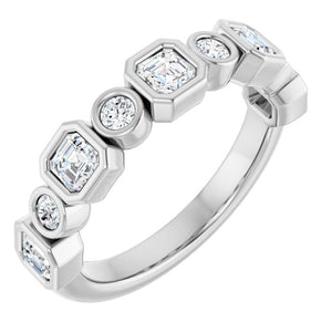 14K Rose Gold 1/2 CTW Diamond Anniversary Ring with Asscher Cut Stones