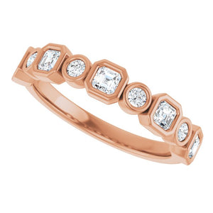 14K Rose Gold 1/2 CTW Diamond Anniversary Ring with Asscher Cut Stones