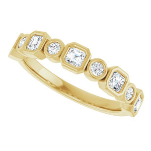 14K Rose Gold 1/2 CTW Diamond Anniversary Ring with Asscher Cut Stones