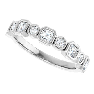 14K Rose Gold 1/2 CTW Diamond Anniversary Ring with Asscher Cut Stones